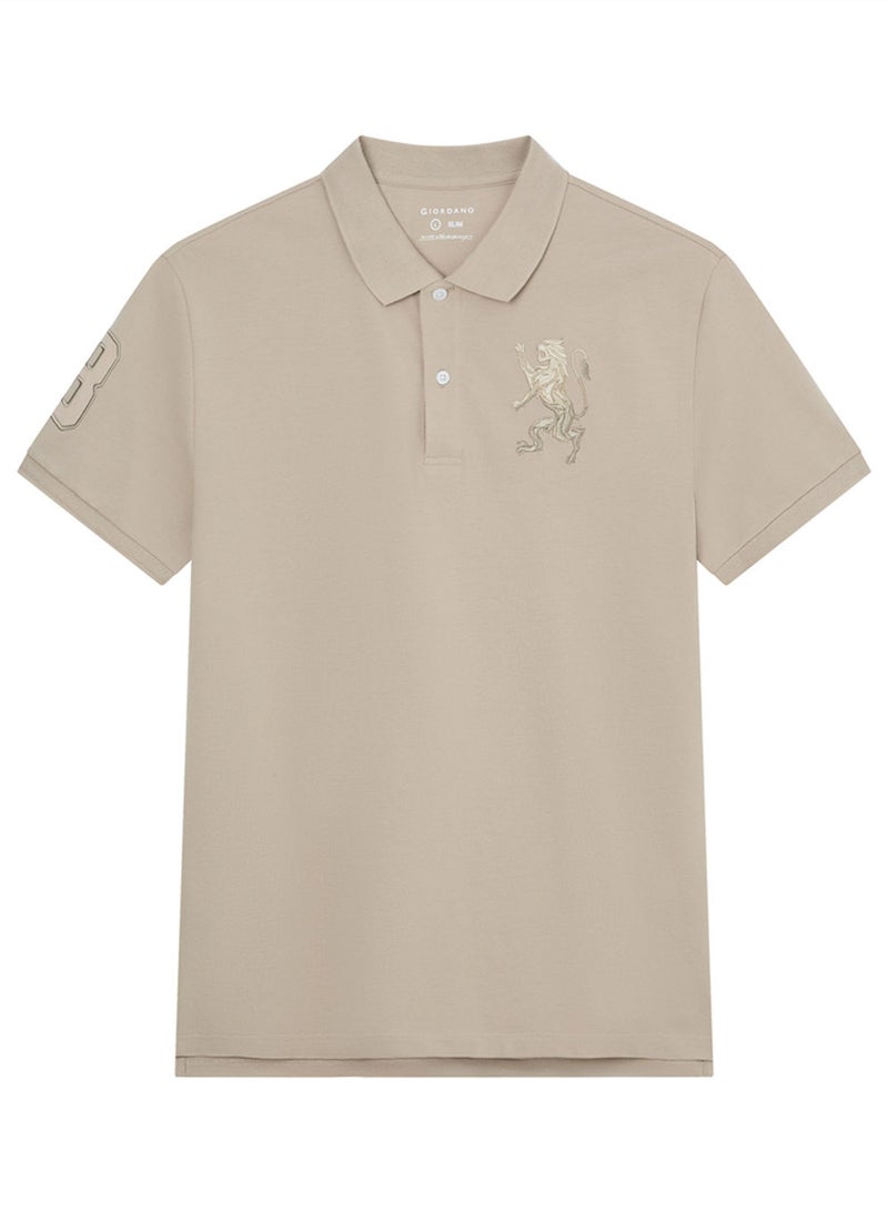 جيوردانو بولو رجالي بقصة ضيقة مطرز بالأسد ثلاثي الأبعاد من الليكرا بيكيه - Image 1